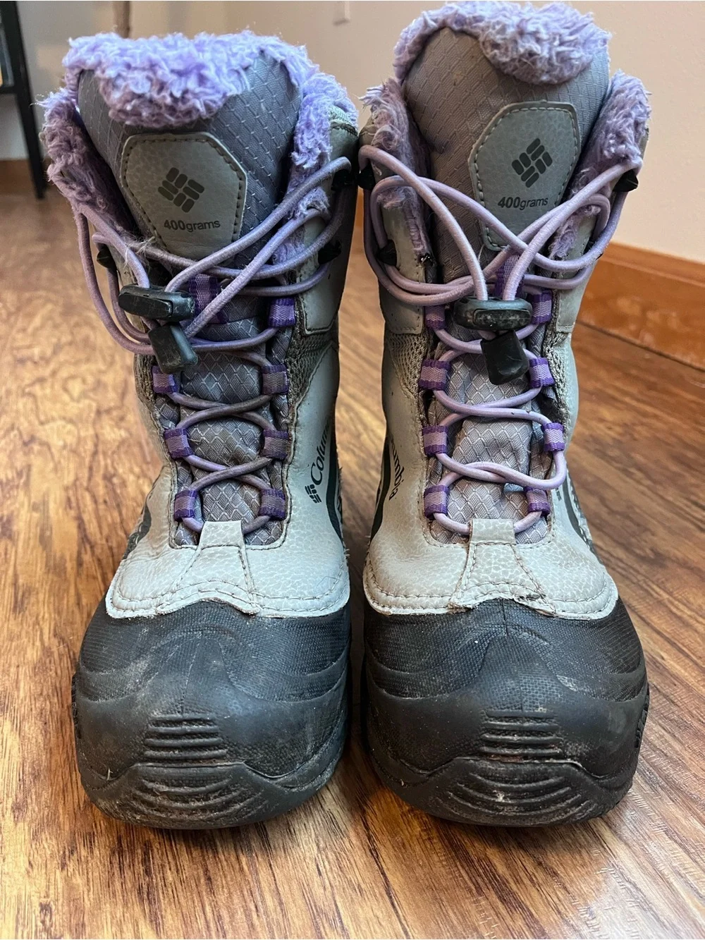 Columbia Kids Waterproof Winter Boots in Gray and Purple